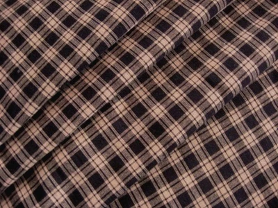 Antique Black Tan Homespun Plaid Check Cotton Craft Rag Quilt Primitive Fabric - Image 1 of 2