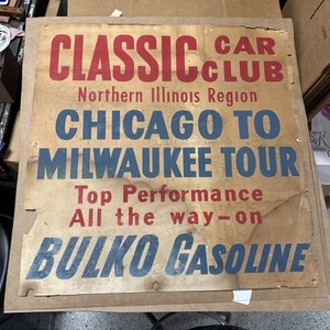 Bulko Benzin Oldtimer Club Schild Chicago nach Milwaukee 24" Quadrat Karton - Bild 1 von 15