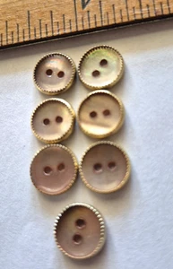 antique LOT of 7 ABALONE SHELL SET IN GOLD for sewing buttons clothes jewelry - Picture 1 of 5