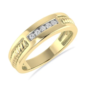 Classic Wedding Band 1/10 Ctw Lab Grown Diamond Five Stone Ring 10K Yellow Gold - Picture 1 of 6