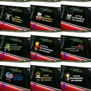 "Pegatina a bordo ""LITTLE SUPER HERO ON BOARD" Hulk Batman Iron Man Marvel. - Imagen 1 de 11