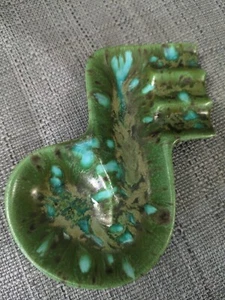 Vintage Hand Made Monterey Jade Ashtray CA Pottery Green Blue Music Note dish - Picture 1 of 7