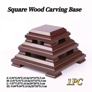 Square Wood Carving Base Display Stand for Vase Mineral Statue Flowerpot - Picture 1 of 15