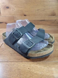 Sandalias deslizantes con hebilla de cuero negro ""Arizona"" BIRKENSTOCK TALLA 41 EE. UU. L10 M8 - Imagen 1 de 12