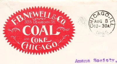 FB Newell COAL COKE Chicago Flag I 1896 Cover PSE Entire to Amana Society IA Ð - Image 1 of 3