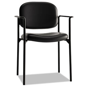 basyx VL616 Series Stacking Guest Chair with Arms, Black Leather