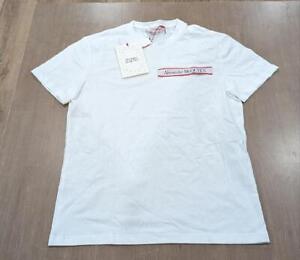 $420 Mens Alexander McQueen Logo Tape Crewneck T-Shirt White Mix Small