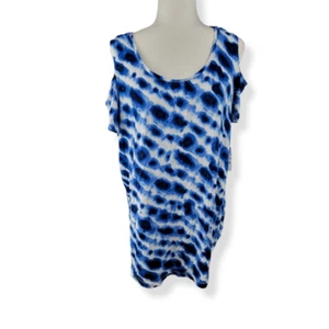 JM Collection Underwater print Cold Shoulder Top 1X - Picture 1 of 3