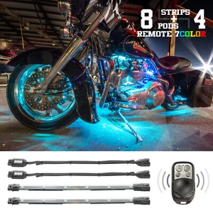 8xCompact Pods + 4x10" Flex Strip 7 Color Remote Control XKGLOW LED Accent Light - Picture 1 of 8
