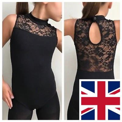 Black Ballet Leotard.UK Dance wear Age 7-14 Years.Lace Gymnastic Modern Costume - Image 1 of 4
