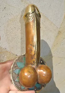 large penis DOOR PULL or HOOK hand made solid hollow brass 9 " handle - Bild 1 von 15