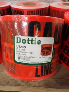 L.H. Dottie 6'' x 1000' Red Underground Tape Caution Buried Electric Line Below - Picture 1 of 2