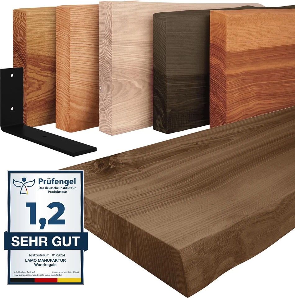 LAMO® Mensola Da Parete In Legno Massello Libreria Mensola Portaoggetti Scaffale - Immagine 1 di 4