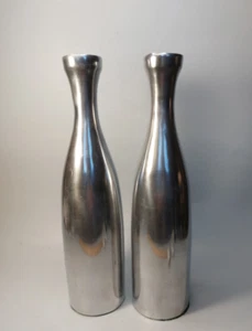 2 Modernist Abstract Bud Vase Aluminum Chrome Metal Art Vintage Home Décor - Picture 1 of 8