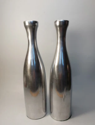 2 Modernist Abstract Bud Vase Aluminum Chrome Metal Art Vintage Home Décor - Image 1 of 4