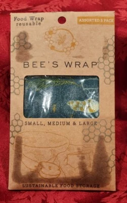 Paquete de 3 envolturas de abejas reutilizables para almacenamiento de alimentos OCÉANOS impresión nuevo Foto 1 de 3