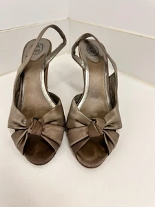 Ash Italian Grey Silk Peep Toe Stiletto Heels 39 UK 6 Sling Back Shoes Wedding - Picture 1 of 10