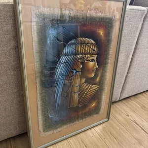 PAPIRO EGIPCIO VINTAGE ENMARCADO EN VIDRIO CON CLEOPATRA FIRMADO 76 X 55 - Imagen 1 de 11
