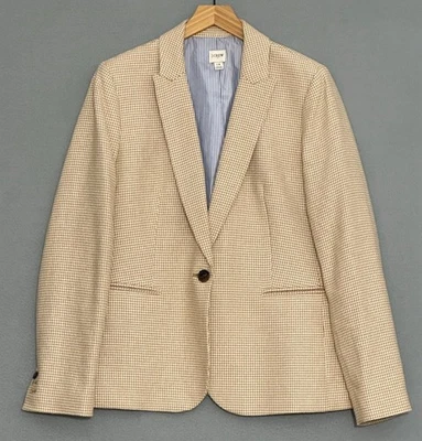 Chaqueta para mujer J Crew 12 marfil beige pata de gallo mezcla de lino blazer chaqueta de carrera Foto 1 de 4