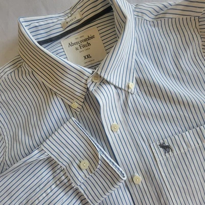 Abercrombie & Fitch Men's  XXL Muscle Fit Blue White Stripe Button Shirt - Image 1 of 4