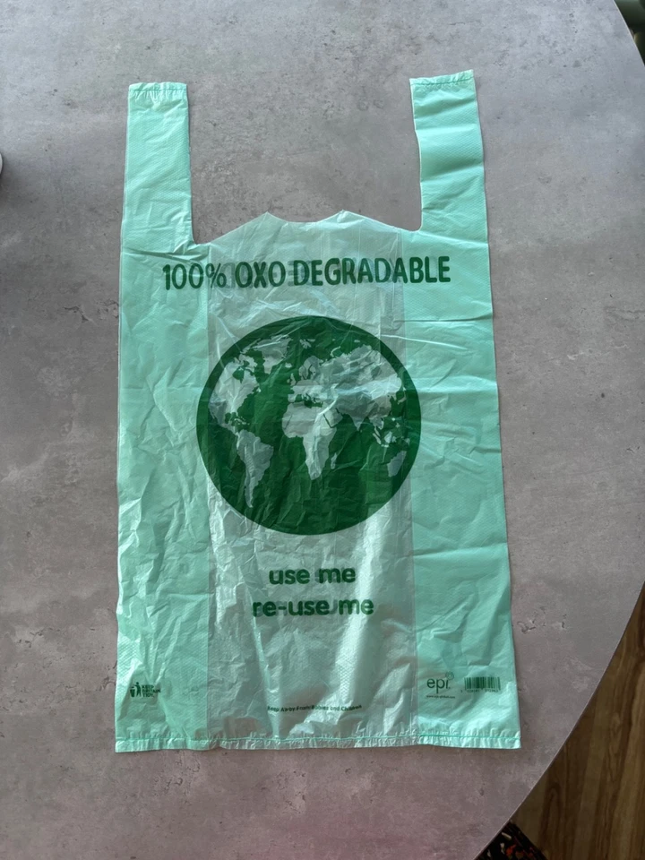 VULCAN 1000 Large Oxo Degradable Carrier Bags 11 x 17 x 21'' Eco Friendly