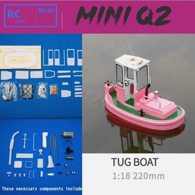 Micro Tug Q2 1:18 220mm Rescue Simulation RC ABS Wooden Model Ship Kit - Image 1 of 4