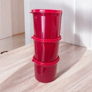 3 Tupperware runde Kanister Behälter #4623 Glitzer Rubinrot & Deckel/Dichtungen NEU - Bild 1 von 11