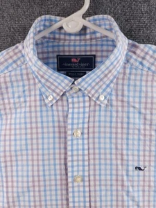 Vineyard Vines lila blau kariertes Wal Hemd Langarm Baumwolle Herren gewebt XL - Bild 1 von 17