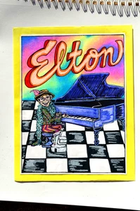 Elton John Original handgezeichnete Kunst 8,5 x 11 Zoll OOAK - Bild 1 von 5