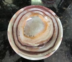 Small Polished Stone Mineral Crystal Banded Onyx Bowl Reiki Healing Red Rock  - Picture 1 of 7