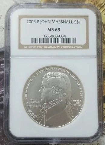 2005 P $1 NGC MS 69 John Marshall Dollar 90% Silver Coin Cert# 1865868-084 Cover