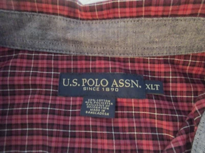 Camisa a Cuadros Borgoña Con Botones Manga Larga Asociación Polo de Estados Unidos Para Hombre Talla XLT Foto 1 de 4