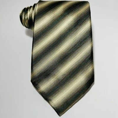 "Corbata de seda a rayas verdes, marrones y doradas Canali vintage-nueva 59,5 x 3,75""" Foto 1 de 4