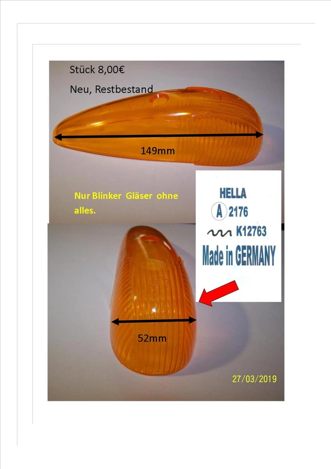 2 VW KÄFER .Oldtimer Blinkergläser original ungebraucht. Schmal bis Bj-63 - Bild 1 von 1