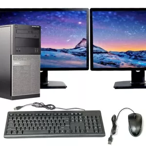 Dell Computer Tower Core i3 16GB RAM 500GB HD Dual 22" LCD Windows 10 PC Wi-Fi - Picture 1 of 6