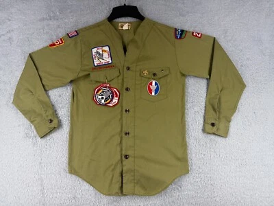 Camisa VINTAGE Boy Scouts of America 14 Cuello Verde Años 70 Abotonada Poliéster Utah Foto 1 de 4