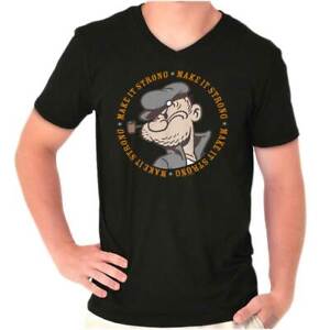 Make It Strong Funny Popeye Cartoon Sailor Adult V Neck Short Sleeve T Shirts