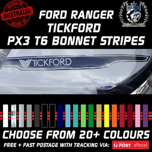 PAIR 2015-2022 Ford Ranger PX3 TiCKFORD BONNET STRIPES STICKERS - Picture 1 of 3