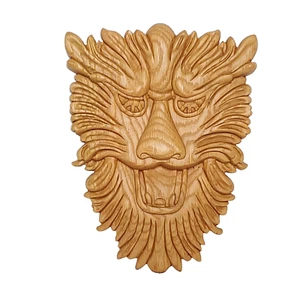 Geschnitzter Löwengesicht Kopf Wandbehang blond Eiche Holz Onlay Borte mythischer Drache - Bild 1 von 1