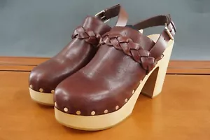 Sandalias Loeffler Randall Paxton para mujer 8 zapatos cuero marrón tachonado zueco tacón - Imagen 1 de 12