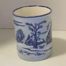 3.75" Cobalt Blue&Light Blue Ceramic Coffee Mug W/ Winter Scene Made In Japan