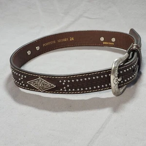 Ariat Belt Womens 24 Brown Leather Tooled Studded Diamond Concho Western Snap - Picture 1 of 13