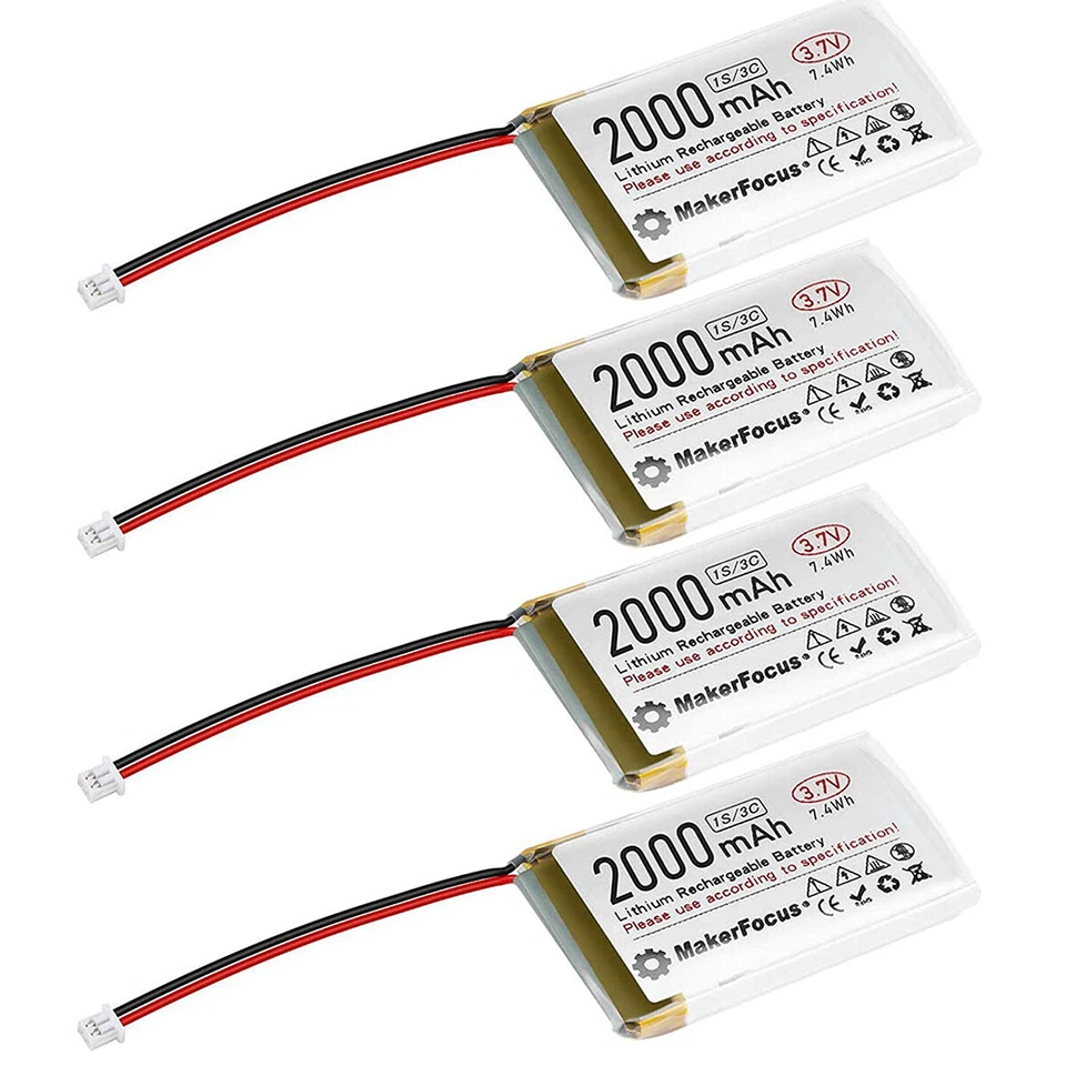 4 x 3,7V 2000mAh 3C Lipo Batterien Micro JST 1,25 Stecker für Arduino Nodemcu de - Bild 1 von 4
