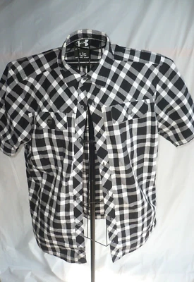 Under Armour dress shirt mens Large black / white check Preowned with defect - Image 1 of 4