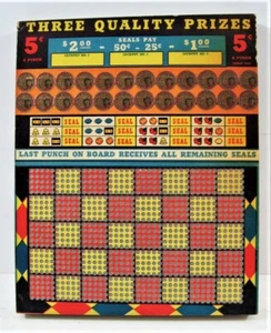 Tablero de juego vintage de tres premios de calidad grande colorido de 5 quilates stock antiguo - Imagen 1 de 2