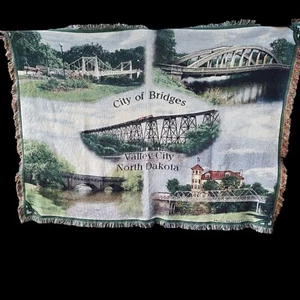 Valley City North Dakota City of Bridges Woven Tapestry Throw Blanket Fringed - Picture 1 of 4
