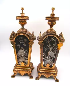 GARNITURE SET BRONZE AESTHETIC WITH STORK & BUTTERFLIES SILVERED & BRONZE - Picture 1 of 11