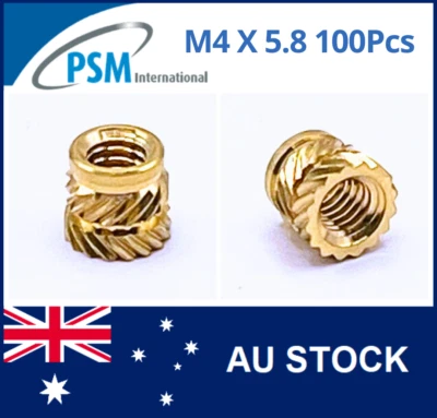 PSM M4 BRASS INSERT FOR PLASTIC SONIC-LOK SL-B-M4X5.8 THREAD KNURLED HEAT SET 100PCS