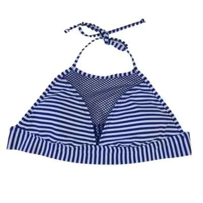 NWT Mossimo Mesh Halter Bikini Top High Neck Navy White Stripe Swimsuit D/DD - Image 1 of 3