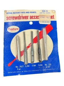Century SPIRAL RATCHET BITS AND POINTS Screwdriver Accessory Set 330-H NOS - Picture 1 of 4